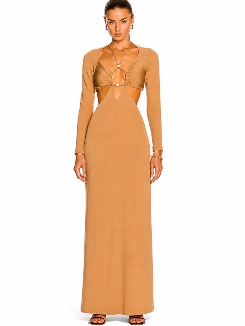 PatBO Tan Ribbed Long Sleeve Bodycon Dress Size Medium